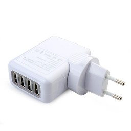 Four Port USB Universal EU Travel AC Power Adapter White